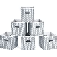 Los mejores  - MaidMAX Cubos de Almacenaje- Cajas Plegables de Tela con Doble Mango de Plástico- para Casa- Oficina- Zigzag Gris-Blanco…